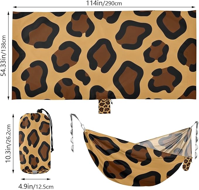 Classic Leopard Print Camping Hammocks Fabric Hammock for Outside Patio Backyard Poolside