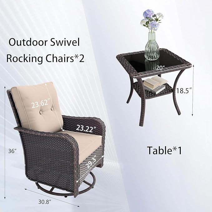 10 PCS Outdoor Patio Furniture Set,Outdoor Sectional Furniture with 43" 55000 BTU Gas Propane Fire Pit Table,All Weather PE Rattan Wicker Patio Conversation Set,Swivel Rocking Chairs Set,Sand