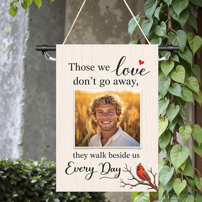 Custom Memorial House Flag for Cemetery Graves Decorations Those We Love don't Go away Garden Flags Customizable in Loving Memory Banners Personalized 28 x 40 Double Sided Large