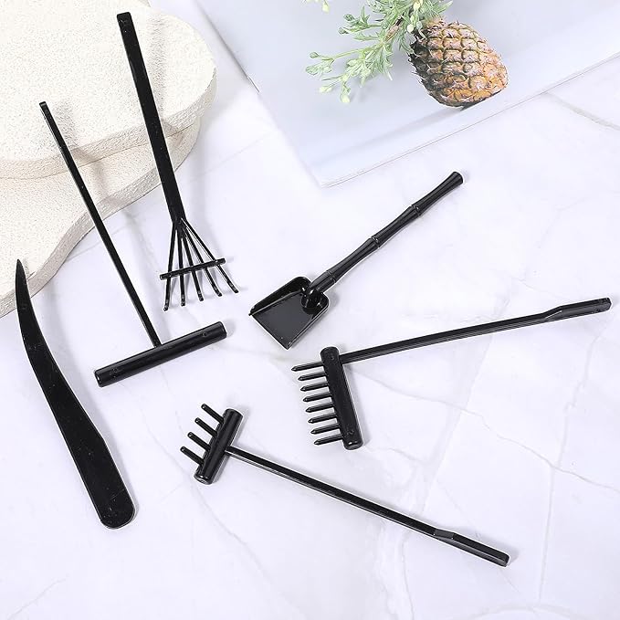 JJUNW Mini Zen Garden Kit, 6 Pcs Zen Garden Rake Tools Sand Casting Kit, Sand Zen Garden, Meditation Accessories for Home Office Desk Garden Decor