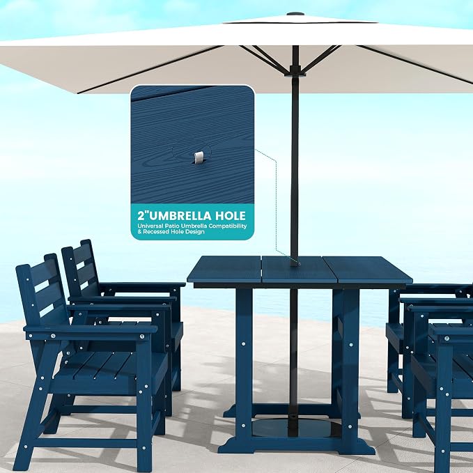 5-Piece Dining Set, HDPE Table & 4 Chairs, Navy Blue | HDPE Dining Set: 69.1" Table + 4 Chairs, 380 lbs, 304 Stainless, All-Weather, No Rust No Crack, Outdoor Patio Garden