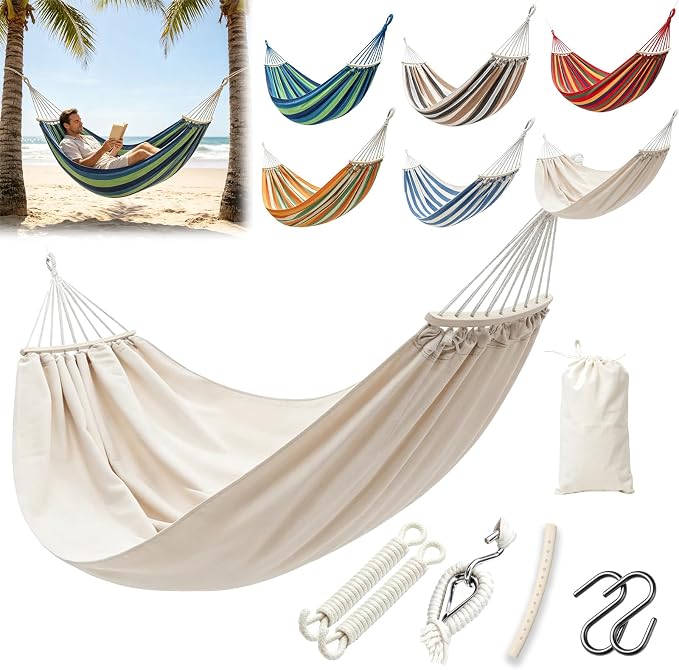 Hammock Replacement for Stand (White, 2 Person, Anti-ROLL Design) | Hammock Without Stand, Rope Hammocks for Outdoor Travel Portable Lightweight Hammocks with Tree Straps and Storage Bag