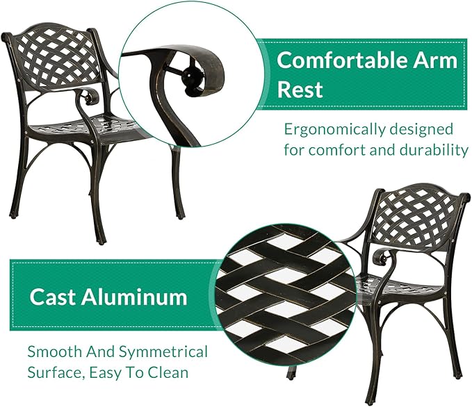 VIVIJASON 7-Piece Patio Furniture Dining Set, All-Weather Retro Cast Aluminum Outdoor Conversation Set, Include 6 Chairs and a Rectangle Table with Umbrella Hole for Balcony Lawn Garden Backyard