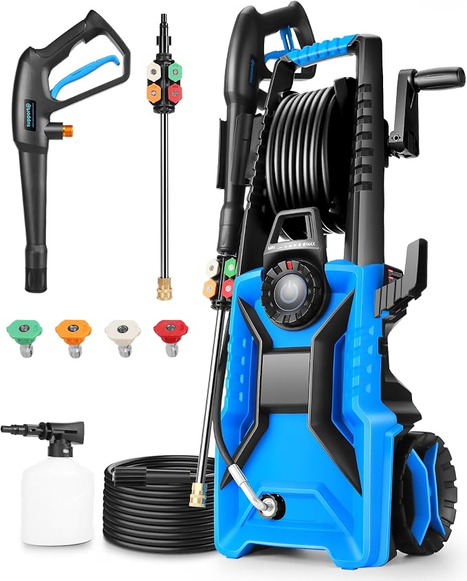 5000PSI Pressure Washer High Power Washer with 33ft Pressure Hose, 4 Nozzle and 500ml Soap Bottle for Cars/Fences/Driveways/Patios/Home Cleaning (Blue)