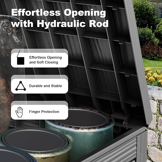 Deck Box Large Outdoor Storage for Patio Furniture,Outdoor Cushions,Garden Tools and Pool Supplies,Waterproof,Resin,Lockable (Black, 45 Gallon)
