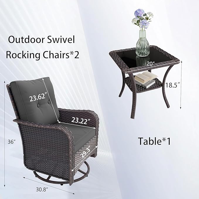 10 PCS Outdoor Patio Furniture Set,Outdoor Sectional Furniture with 43" 55000 BTU Gas Propane Fire Pit Table,All Weather PE Rattan Wicker Patio Conversation Set,Swivel Rocking Chairs Set,Grey