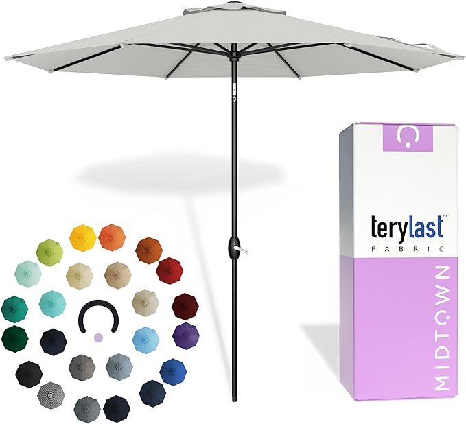 Midtown Umbrellas 10-Year-No-Fade - 8 Ft - UV Proof Off White Polyester Fabric - Umbrella Outdoor Patio, Auto-Tilt Aluminum Frame Patio Umbrella for Garden, Pool & Deck - Black Pole