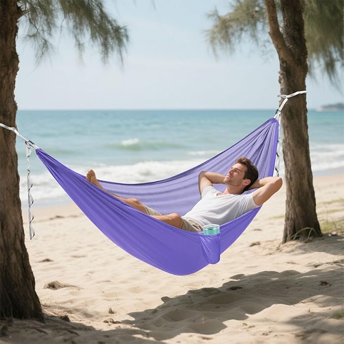 Slate Blue Solid Color Pure Plain Purple 330lb Capacity Camping Hammock with Portabl Carry Bag Portable Hammock for Outside Patio Garden Silla colgante para Patio Exterior