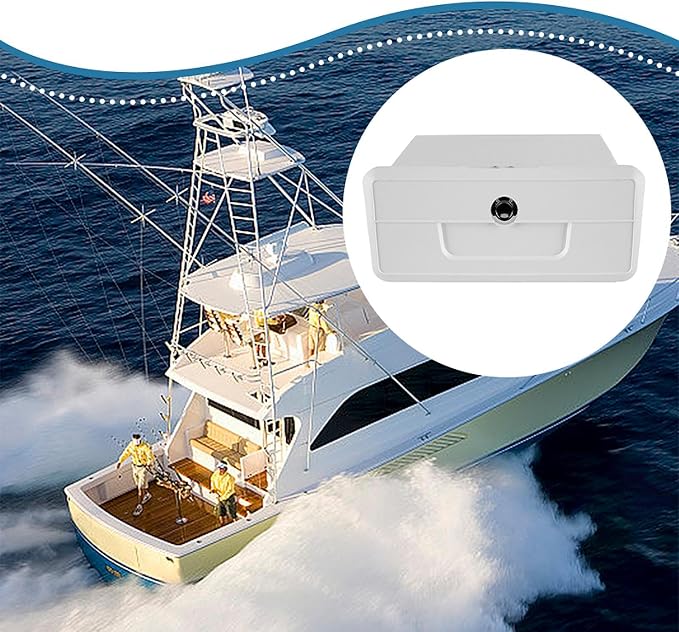 Boat Deck Storage Box Lockable Marine Organizer Embedded Button Lock Lightweight PP Material Suitable for Yacht Boat Fishing Tool Storage, White