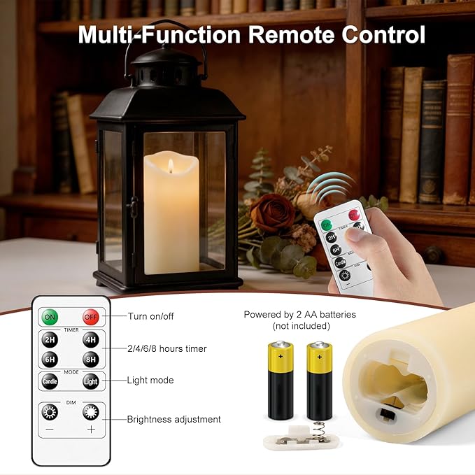 Flickering Flameless LED Candles with 5 PCS (H5 5.5" 6" 7" 8"), Fake Battery Operated Pillar Candles - 3D, Remote and Timers, Real Wax Candles for Home/Wedding/Fireplace Xmas Decor (Ivory)