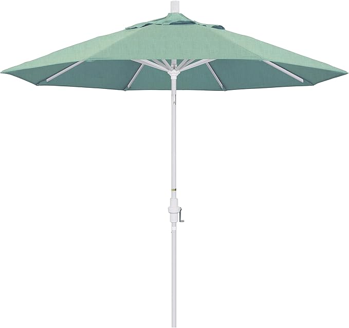 California Umbrella 9' Round Aluminum Patio Umbrella, Crank Lift, Collar Tilt, White Pole, Spa
