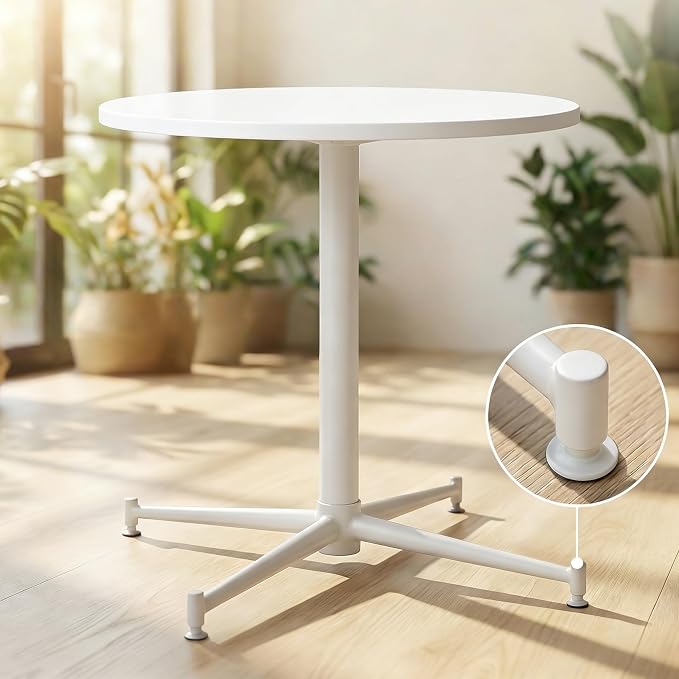 LOKKHAN Premium Steel Patio Backyard Dining Table, Indoor-Outdoor Garden Cafe Bar Table, Heavy Duty Round Metal Side Table, White, Waterproof, (23.62" Diax29.5 H)