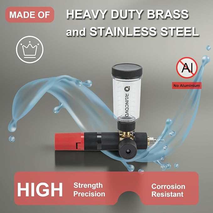 Raincovo Pure Pro Foam Cannon for Pressure Washer, Adjustable Nozzle with 1/4” Quick Connector, Power Washer Soap Cannon for Car Detail, Additional 1.1mm Orifice Nozzle