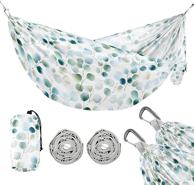Camping Hammock Outdoor Hammocks for Outside Eucalyptus Leaf Watercolor Beach Trees Portable Lightweight with Pockets Tree Straps Indoor