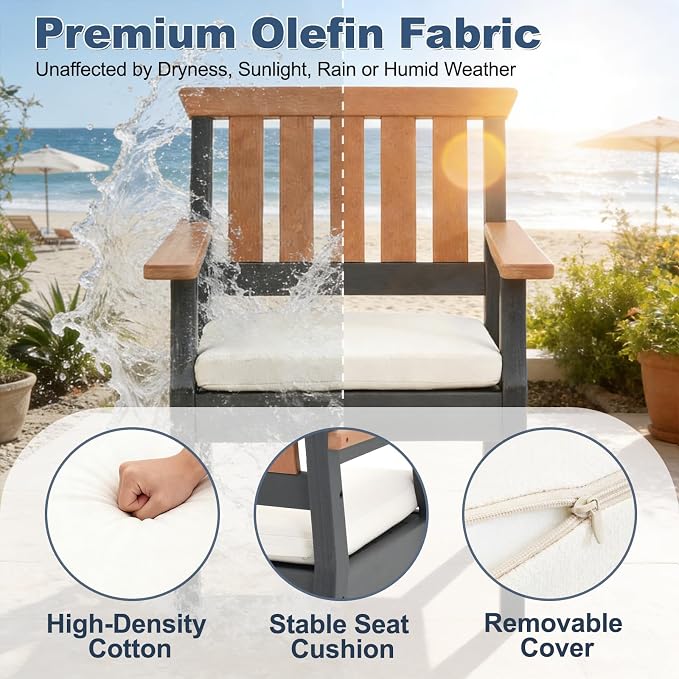 OTSUN Outdoor Dining Chairs, All-Weather HDPE Patio Chairs with Cushion, Suitable Outdoor Dining Table