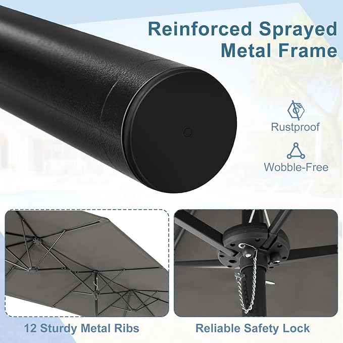 Giantex Patio Umbrella with Base, Double-Sided Outdoor Umbrella with Crank Handle, Umbrella Base Stand with 2 Sandbags, 12 Metal Ribs, Market Umbrellas for Garden Poolside Deck