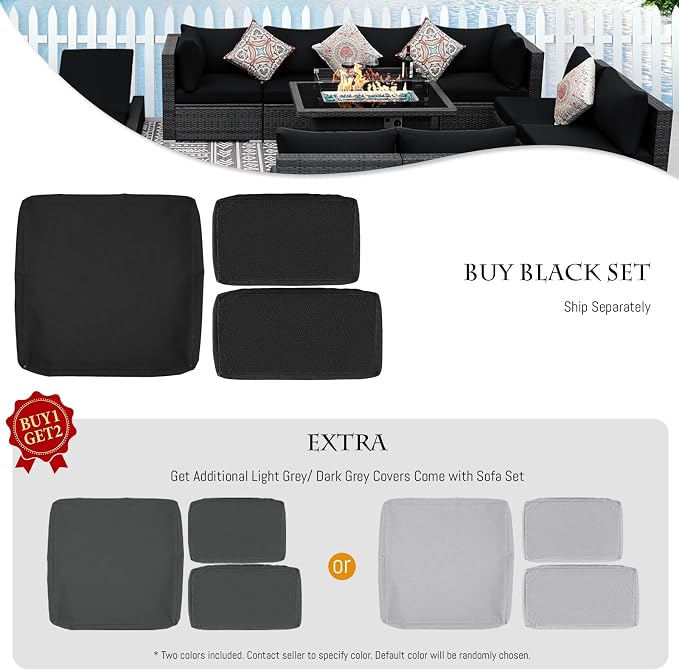 BULEXYARD 11 Piece High Back Outdoor Patio Set with Firepit, Extra Large Backyard Furniture Sectional Couch 10-Seater Modular, XL Big Wide Deep Outside Seating Area for Exterior, Grey & Black