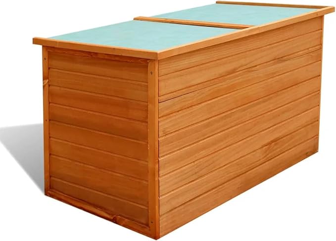 Benjara Outdoor Deck Patio Storage Box, Hinged Lift Top, Brown Wood 28x28x50