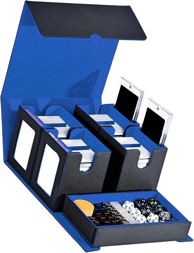 Card Storage Box with Holders and Dices Tray Multifunctional Deck Organizers with Removable Dividers Portable Carrying Organisers Case