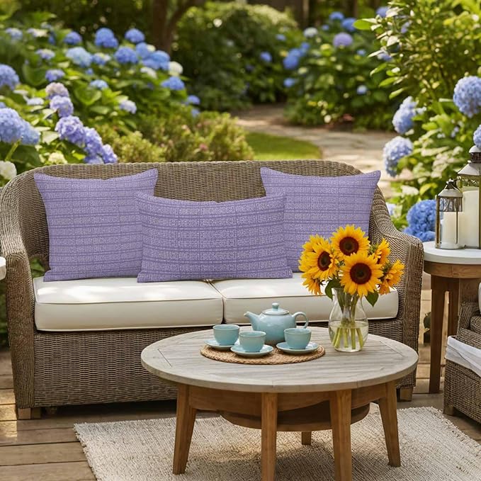 Outdoor Waterproof Throw Pillow Covers Set of 2 Lavender Purple Stripes Grain Pillowcases 26x26 Inches Solid Color Decorative Pillows Cushion Case Patio Pillows for Couch Bed Chair Garden