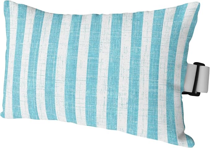 Outdoor Pillows with Insert 1 Pack-11"x16" Teal Stripes Head Pillow for Pool Lounger and Office Chair Modern Farmhouse Linen Texture Lumbar Pillow with Adjustable Strap