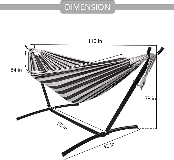 Hammock with Stand for Outside, Heavy Duty Space Saving Steel Stand with 450 lb Capacity,Double Hammock with Portable Carrying Bag, Hamacas para Adultos for Outdoors, Patio, Garden, Yard