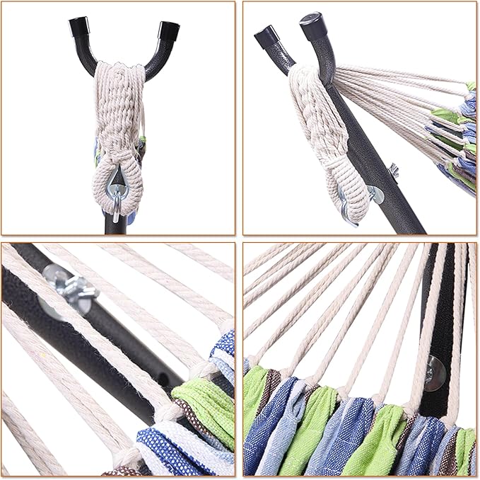 Hammock with Stand for Outside, Camping Hammock with Carry Bag, 250 Lbs Capacity, Polyester Fabric & Metal Frame, 102.3" x 41.33" x 39.37", Suitable for Patios, Gardens and Beaches, Green Stripes