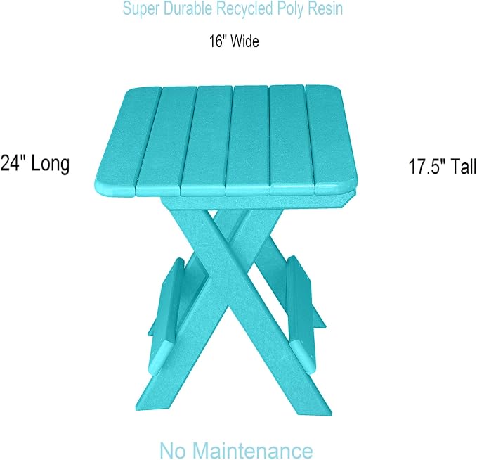 Phat Tommy Folding Outdoor Patio Side Table - Poly Adirondack Side Table - All Weather Side Table for Your Patio, Deck, or Balcony (Teal)