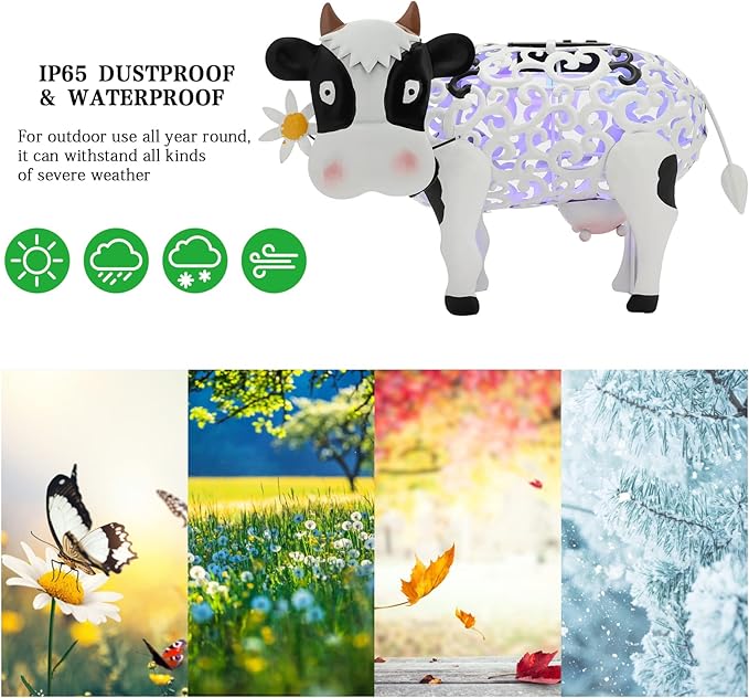 Daisy Cow Garden Solar Light Outdoor Decor, Color Changing Hollowed-Out Daisy Cow Garden Figurine Metal Decorative Cow Lamp for Outdoor Patio Yard Art Decoration