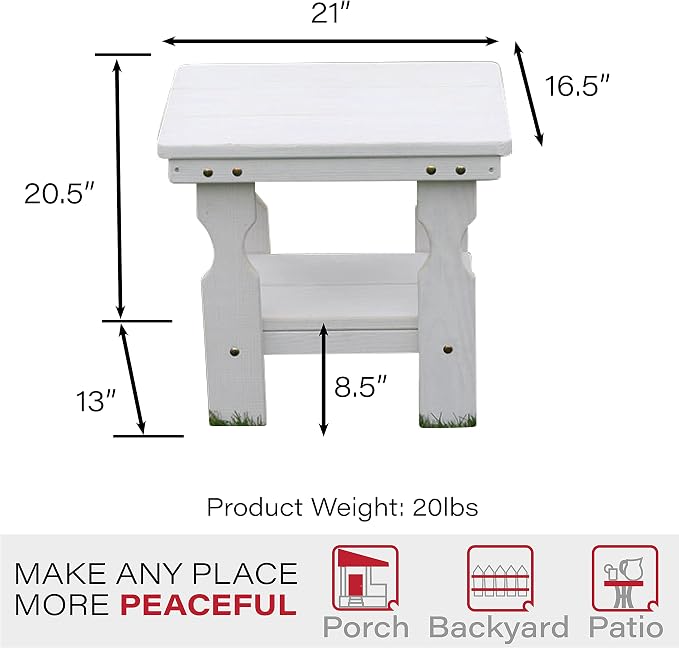 Amish Casual Heavy Duty Outdoor Wood End Table in Semi-Solid White Stain - Quality Crafted in The USA from Treated Pine by Amish Artisans
