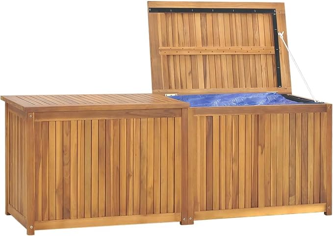 Benjara Misty Outdoor 59" Storage Box- Weather Resistant Brown Solid Teak Wood