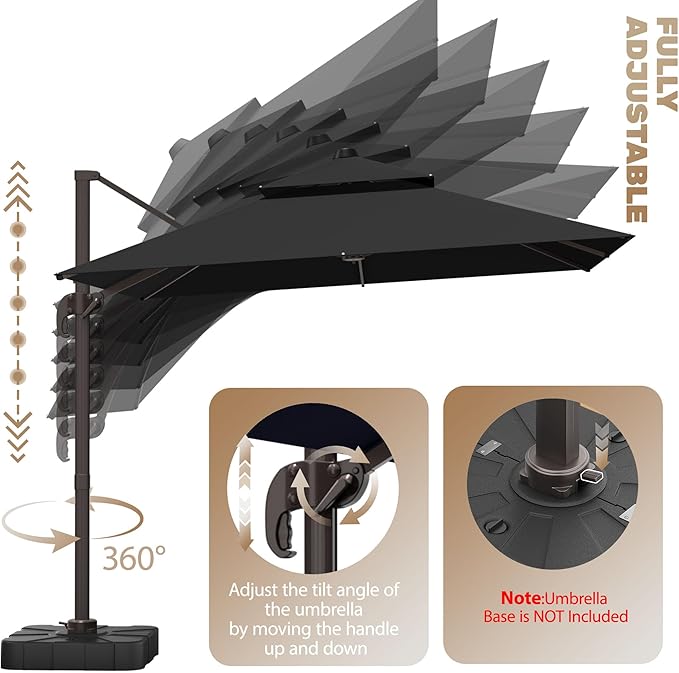 10x10Ft Patio Umbrella Outdoor Cantilever Rectangle Umbrella, 6-Level Tilt & 360° Rotation Offset Umbrella for Garden, Deck, Pool(Black)