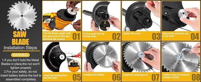 2 x 8 Inch 8" Round Saw Blade, 9" Metal Blades, 9" 3 Tooth Blade, 4" Weed Brush for MILBIS 8 Inch Weed Wacker