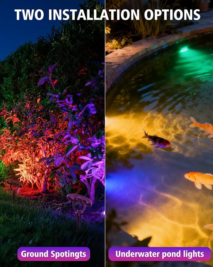 CORESLUX Solar Spot Lights Outdoor Waterproof IP68, 3-in-1 LED Color Changing Solar Landscape Lights, 2 Light Modes Pond Lights Landscape Path Lights for Outside Garden Yard Pond Pathway