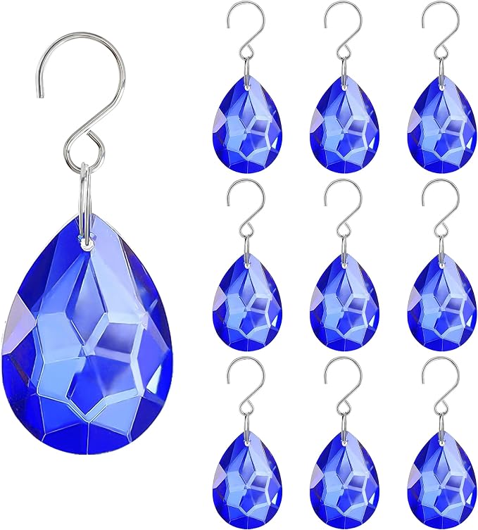 10 Pcs Blue Crystal Bauhinia Suncatcher Prisms Chandelier Window Decor | Blue Crystal Bauhinia Prisms Suncatcher Pendants 38mm Chandelier Beads Replacement for Window Wedding Party Decor