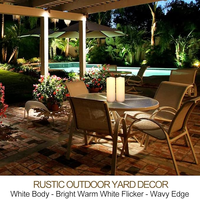 Pack of 2 White LED Candles Outdoor 3x8 - Unscented IP65 Waterproof Battery Powered Flameless Pillar With Remote and Timer - Flickering