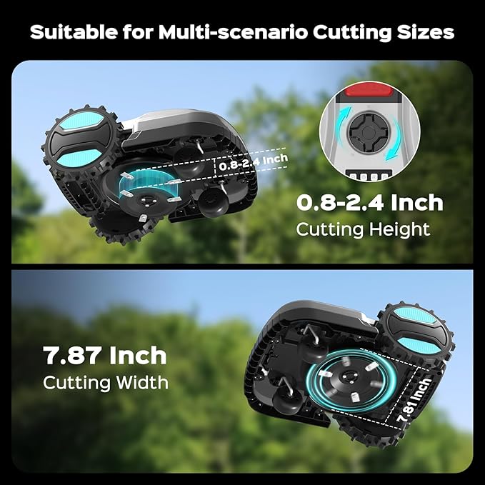2026 New Robot Lawn Mower with App Control – Features Adjustable Cutting Height, Auto-Charging, Obstacle Detection and Brushless Motor for Lawns Up to 1/8 Acre, Deep Gray