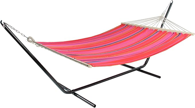 Northlight 32816539 Red 59" x 78" Yellow and Pink Striped Poly Cotton Hammock