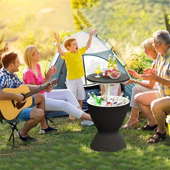 Black Side Table Outdoor Ice Cooler Side Table, 8 Gallon 2-Height Adjustable Portable Beverage Cooler, All-Weather Patio and Beach Party Drink Table, Patio Furniture Cooler Tables for Backyard Parties