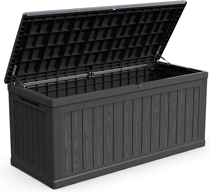 PVWIIK 260 Gallon Large Outdoor Storage XXL Deck Box for Patio Furniture,Large Waterproof Deck Box,Garden Tools and Sports/Pools Equipment, Waterproof Resin, Lockable,(Black,260 Gallon)