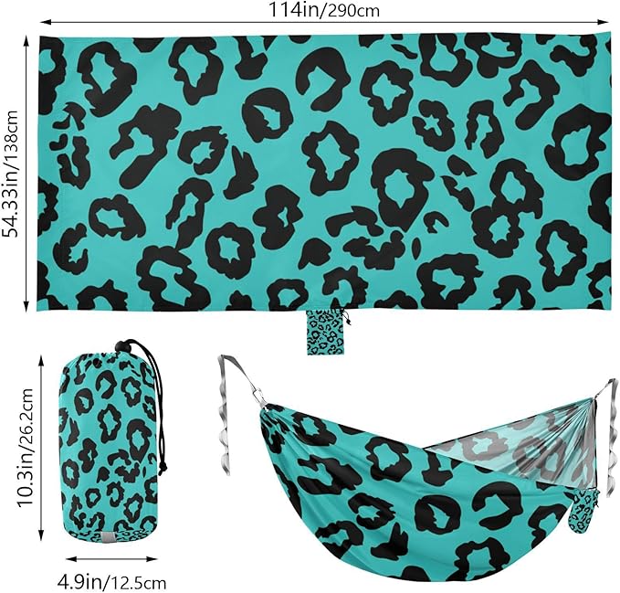 Leopard Teal Black 330lb Capacity Outdoor Hammocks with Portabl Carry Bag Tree Hammock for Camping Travel Accessories Bases para hamacas para adultos