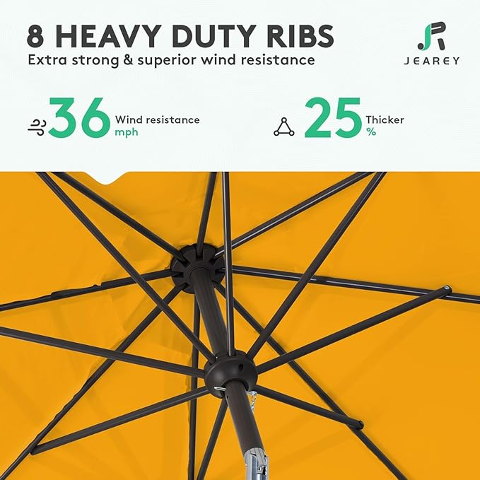 JEAREY Outdoor Patio Umbrella 9FT Outdoor Table Umbrella with Push Button Tilt and Crank, Market Umbrellas 8 Sturdy Ribs UV Protection Waterproof for Garden, Deck, Pool (Bright Orange)