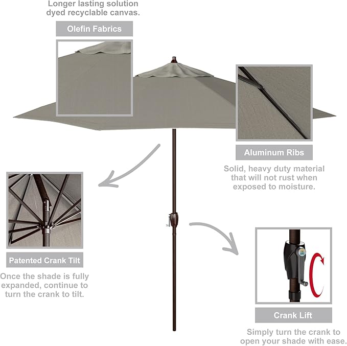 California Umbrella 9' Round Aluminum Outdoor Deck, Pool or Patio Umbrella, Crank Lift, Auto Tilt, Bronze Pole, Woven Granite Olefin