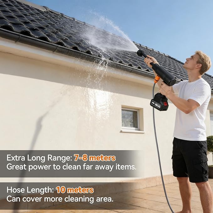 Portable Washer Cleaning Accessories, Cordless Portable Washer, Handheld Washer 6-in-1 Nozzle,33FT Hose,Cleaner for Car,Garden,Floor,Patio,Black