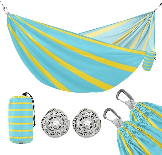 Blue-Yellow Horizontal Stripes 330lb Capacity Camping Hammocks with Portabl Carry Bag Hanging Hammock for Indoor Outdoor Patio hamaca para Patio Exterior