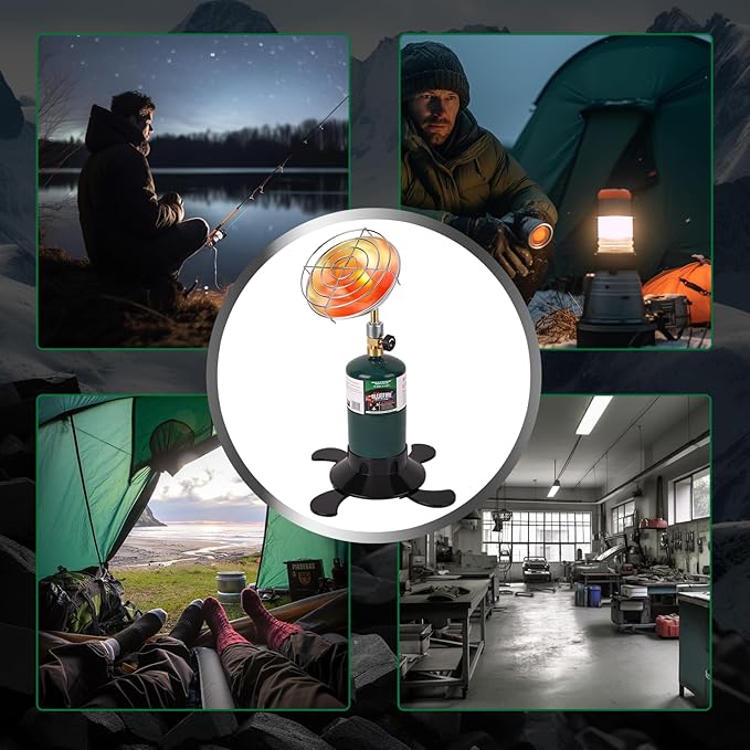 Portable Propane Heater with Catalytic Burner for Camping Outdoor Space 6200BTU Power with Control Valve Patio Heater 1lb Small Propane Gas Tank Holder Tent Garage Fishing stove buddy(Upgraded Burner)
