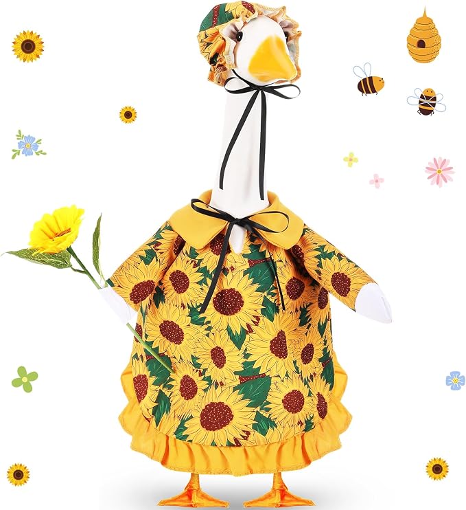 FuWeave Summer Sunflower Goose Outfit Lawn Porch Goose Clothes Costume 23" Geese Outdoor Patio Yard Lawn Art Decoration