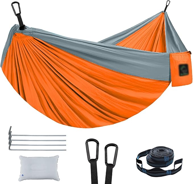 Camping Hammock, Portable Hammock Single or Double Hammock Camping Accessories for Outdoor, Indoor (Two People: 300cm*200cm,Orange2)