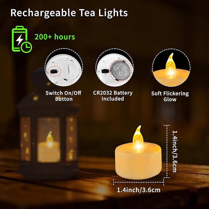 Tea Lights Flameless Candles, 50 Pack Warm Yellow Battery Operated Flickering Candles 200+ Hours Ideal for Home Decoration Outdoor Wedding Parties (50pack Warm Yellow)
