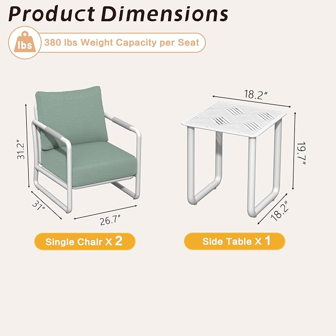 3-Piece Outdoor Aluminum Patio Sofa Set with Coffee Table, Deep Seating Conversation Set with 6.5" Cushions, Modern All-Weather Furniture for Garden, Balcony, Poolside, White